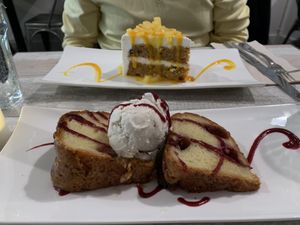 Strawberry bundt cake with ice cream and carrot cake at Candle Cafe in New York City