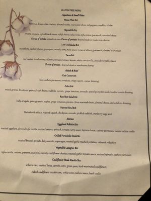 GF menu at Candle Cafe in New York City