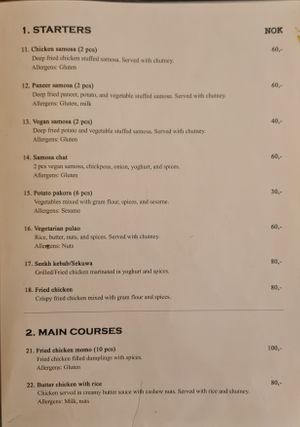 Menu at Indian Curry & Nepali Restaurant in Trondheim