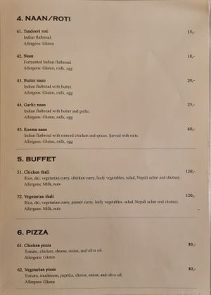 Menu at Indian Curry & Nepali Restaurant in Trondheim