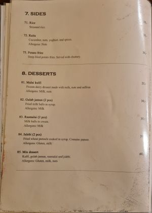 Menu  at Indian Curry & Nepali Restaurant in Trondheim