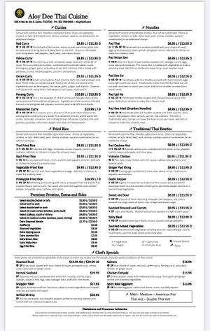 Menu  at Aloy Dee Thai Cuisine in Eustis