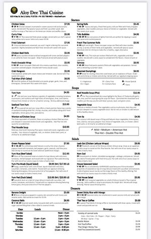 Menu at Aloy Dee Thai Cuisine in Eustis