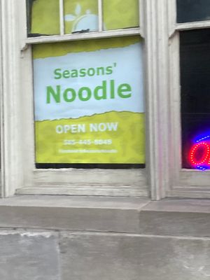 sign outside at Seasons' Noodles in Rochester