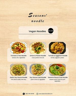 vegan menu at Seasons' Noodles in Rochester
