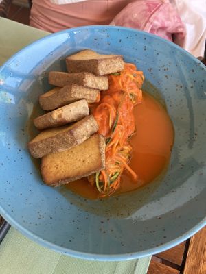 Veggie spaghetti with tofu  at Pútnický Mlyn in Marianka