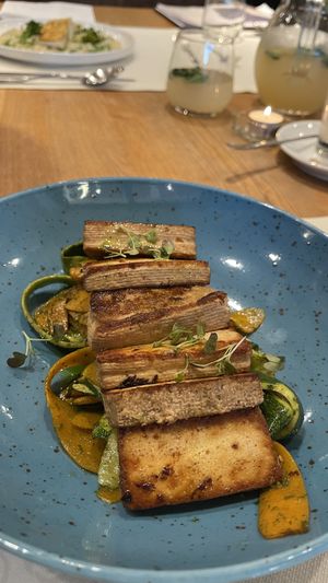 marinated tofu, vegetable tagliatelle  at Pútnický Mlyn in Marianka