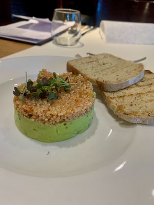 vegan tartere - made of avocado and quinoa  at Pútnický Mlyn in Marianka