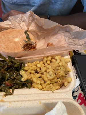 BBQ mac and cheese and greens at Pure Soul in Durham