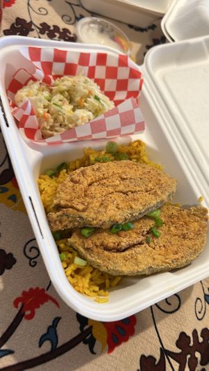 Fried fish (comes with rice & coleslaw)  at Pure Soul in Durham