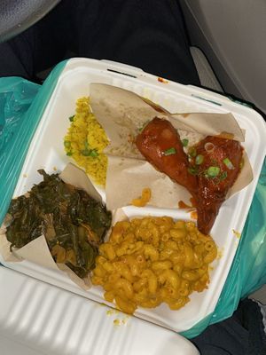 Buffalo drumsticks w/ collards & Mac n cheeze #Veganuary at Pure Soul in Durham