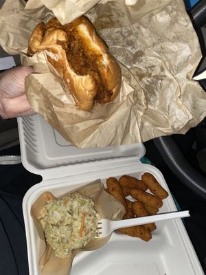 Pulled BBQ sand which with slaw and (amazing) hush puppies  #Veganuary at Pure Soul in Durham