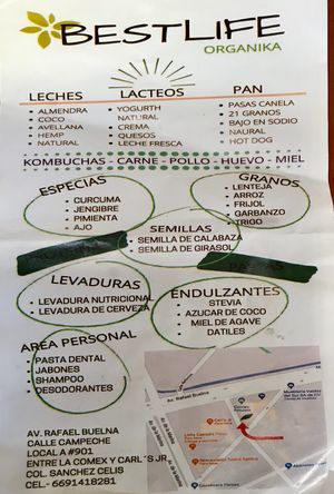 Flyer. at Best Life Organika in Mazatlan