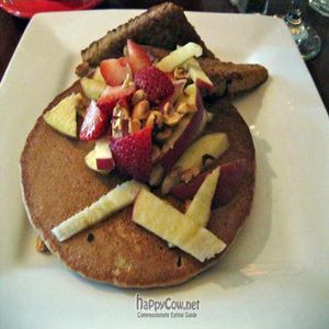 Country Breakfast Platter with Two berry-spelt pancakes, fresh fruit, marinated tempeh. at Caravan of Dreams in New York City