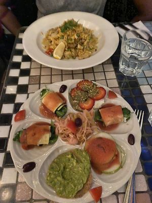 Sampler plate includes the raw vegan ravioli  at Caravan of Dreams in New York City