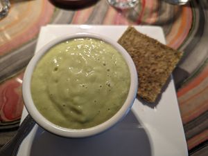 Raw avocado and coconut soup at Caravan of Dreams in New York City