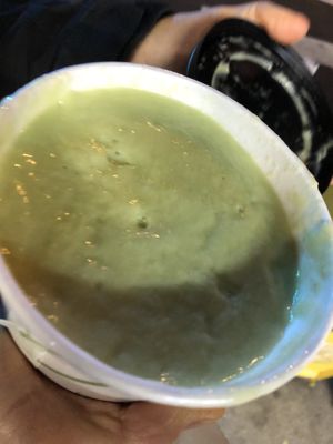 Raw avocado and Coconut soup - served with home made raw coconut bread   at Caravan of Dreams in New York City