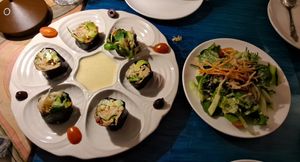Raw Sushi and Side Salad at Caravan of Dreams in New York City