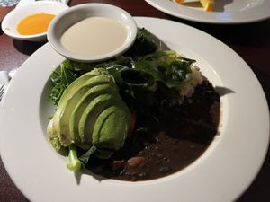 macrobiotic plate (sub tofu for avocado) with moody lighting  at Caravan of Dreams in New York City