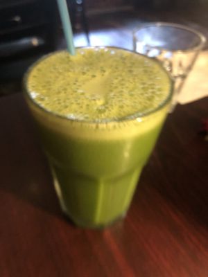 Green juice - mint , cucumber, fennel, kale, lettuce, apple, lemon   at Caravan of Dreams in New York City