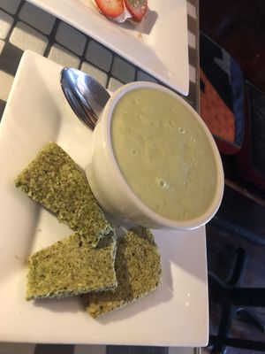Raw avocado and coconut soup  at Caravan of Dreams in New York City