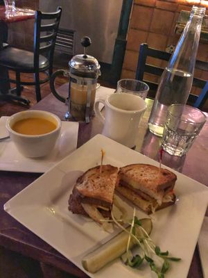 Toast and pumpkin soup  at Caravan of Dreams in New York City