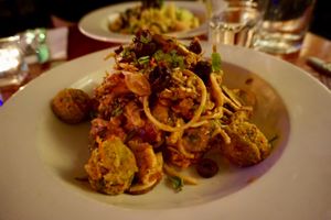 Raw zucchini garden pasta  at Caravan of Dreams in New York City