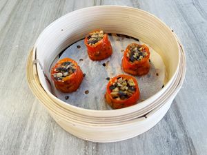 Steamed mixed mushrooms dumplings (Vegan,Gluten free) (4pc) at Happy Belly Chinese Restaurant in Newtown