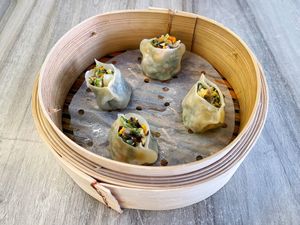 Steamed vegetables dumplings (Vegan) (4pc) at Happy Belly Chinese Restaurant in Newtown