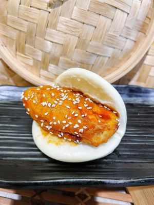 Sweet and sour eggplant bao (Vegan)(1pc) at Happy Belly Chinese Restaurant in Newtown