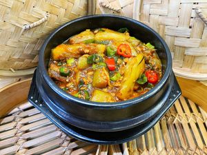 Spicy braised eggplants (Vegan) at Happy Belly Chinese Restaurant in Newtown