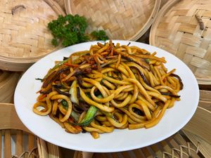Stir fry noodles with vegetables (Vegan) at Happy Belly Chinese Restaurant in Newtown