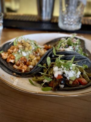 Grilled Nopales, Coliflor Al Pastor and Vegan Mushroom Carnitas Tacos  at Chulita in Venice