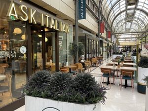 Exterior in arcade #Veganuary at ASK Italian in South West London