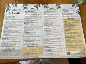 Menu with clearly labelled vegan options #Veganuary at ASK Italian in South West London
