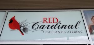 Front signage at Red Cardinal Cafe in Underwood
