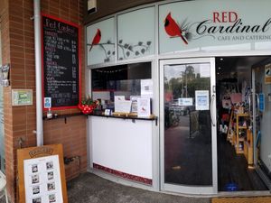 Front entrance at Red Cardinal Cafe in Underwood