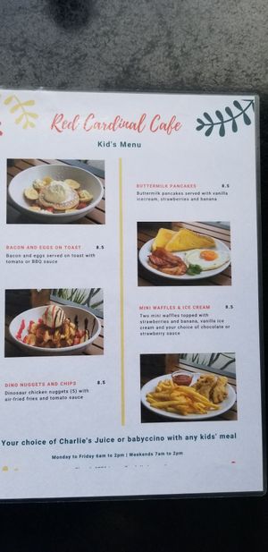 Kids menu at Red Cardinal Cafe in Underwood