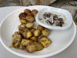 Baby potatoes with tempeh balls and mushroom coconut sauce   at GoFresh in Phuket