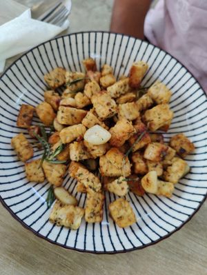 Fried tempeh with garlic and rosemary at GoFresh in Phuket