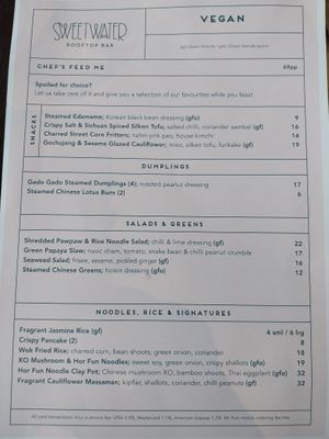 Menu at Sweetwater Rooftop Bar in East Fremantle
