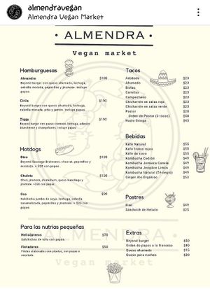 Restaurant Menu at Almendra Vegan Market in La Paz
