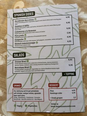 Delivery menu February 2021 at De Spaanse Moeder in Rotterdam