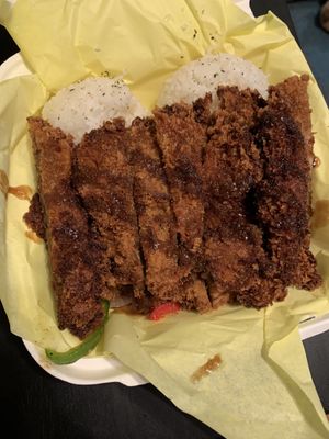 Chick’n Katsu (panko breading, spices, oyster mushroom katsu sauce) — larger portion with rice & sautéed veggies at Cultivated Greens in Chula Vista