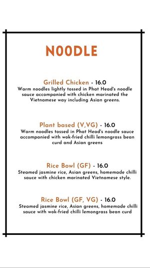 Noodle Menu  at Phat Head in Semaphore