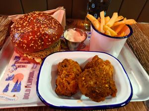 Return of the Veg burger, fries, cauliflower wings, vegan mayo at EDI - BrewDog in Edinburgh