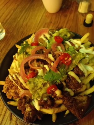 Loaded fries at Three Sisters Brewery in New Plymouth