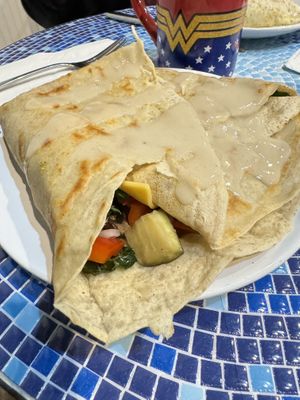 This is the vegetarian crepe made with a coconut based cheese. It was so delicious and I’ve been there twice this week…Yum!   at Give a Crepe in Erie