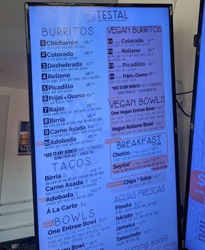 Menu board at Testal Mexican Kitchen in Phoenix