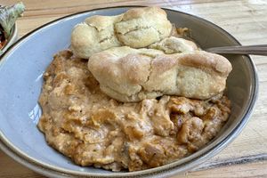 Biscuits and gravy  at Bunny and Clyde's Corner Cafe and Market in Salida